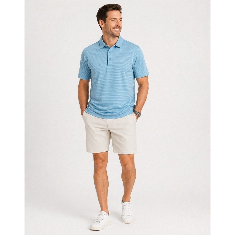 Callaway Golf Polo‎ Shirt Mens XL Baby Blue White Stripe Polyester